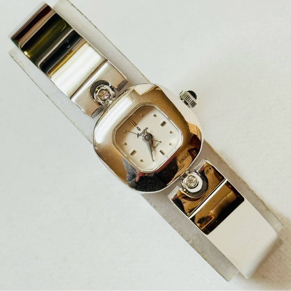 Vintage Aroma 🔥 Tiny Face Women's Square Swiss Dress Watch Silver Bracelet